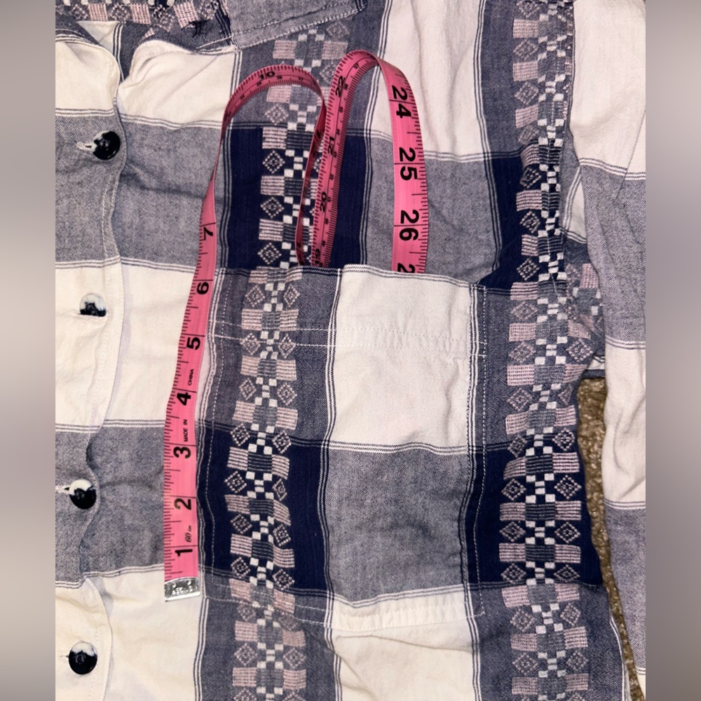 Vintage Krazy Kat Blue & White Aztec Pattern Plaid Button Up Shirt Size S |A111 - Picture 5 of 11